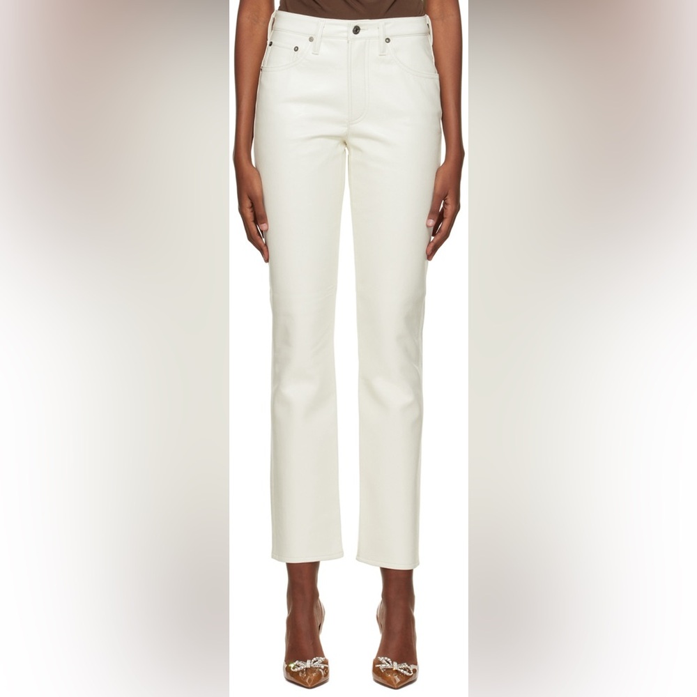 Agolde White Straight Leg Jeans High-Rise Structured Leather Pants